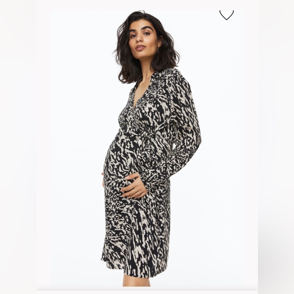 H&M MAMA Maternity Wrapover Shirt Dress | NWT | Small | Black & White Patterned